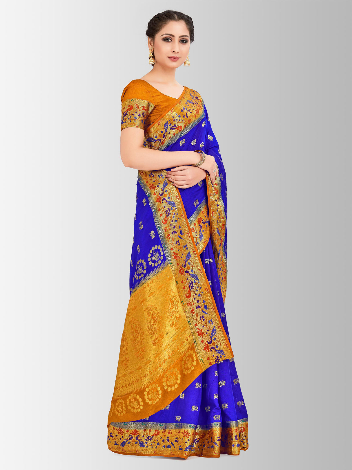 Mimosa Womens Art Silk Saree Paithani Royal Blue Color