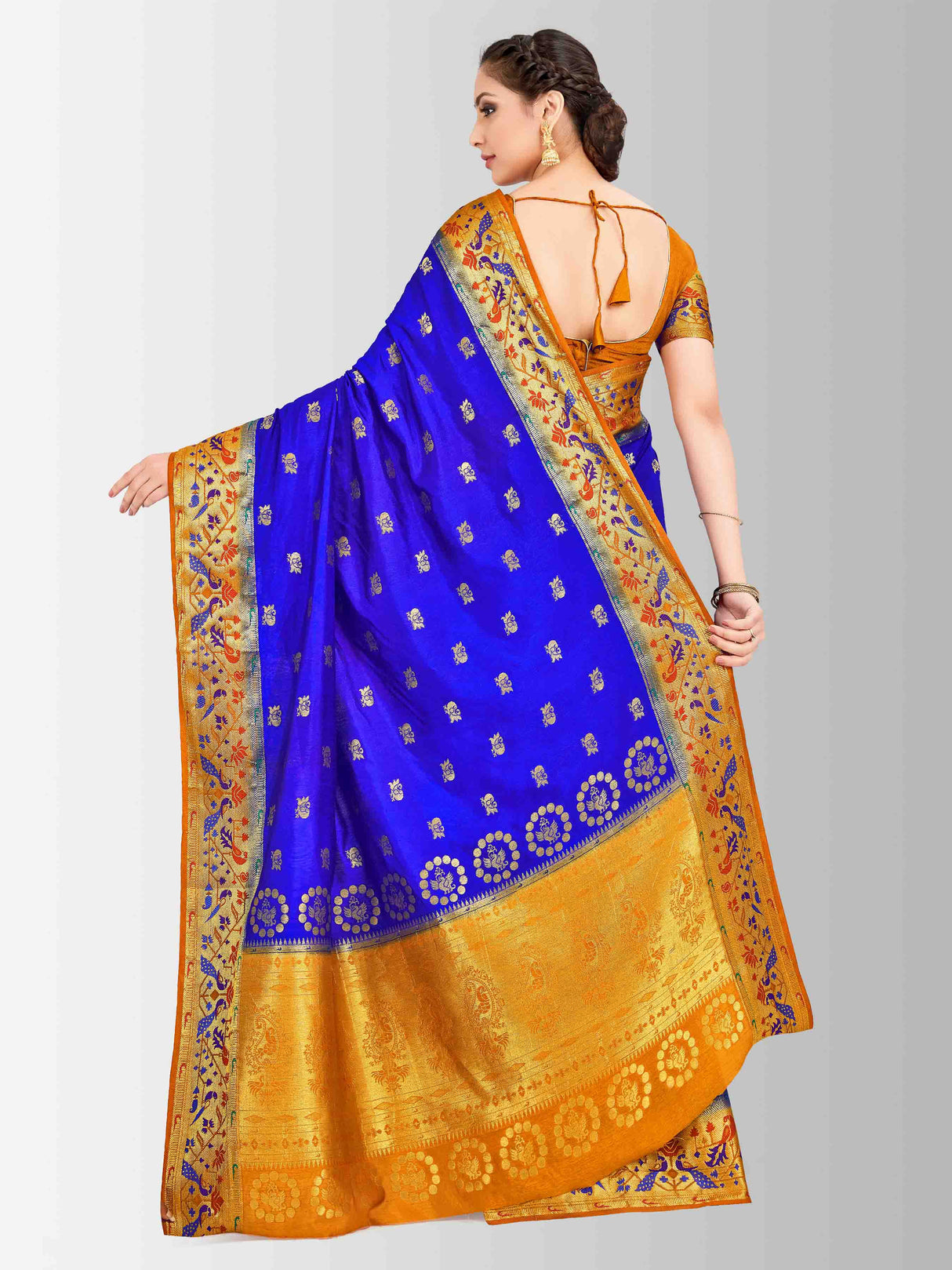 Mimosa Womens Art Silk Saree Paithani Royal Blue Color