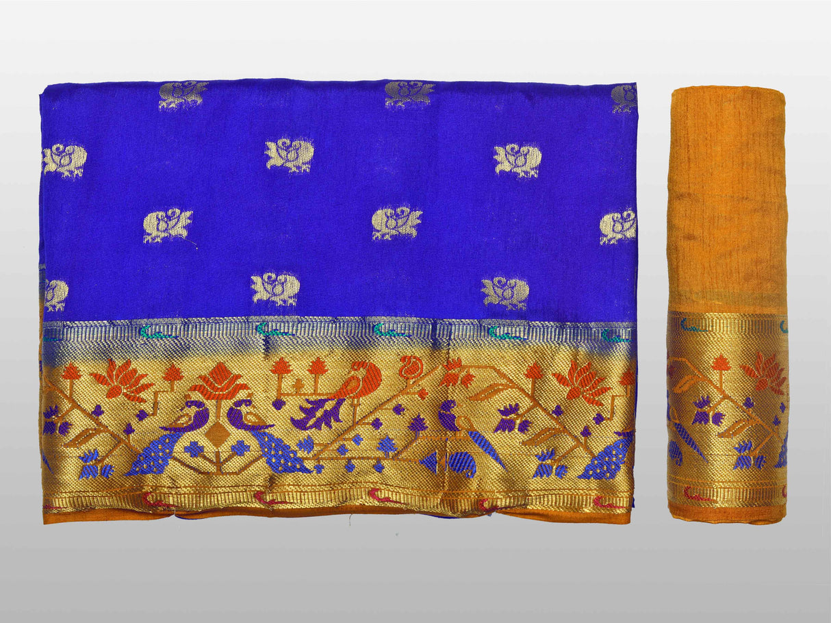 Mimosa Womens Art Silk Saree Paithani Royal Blue Color