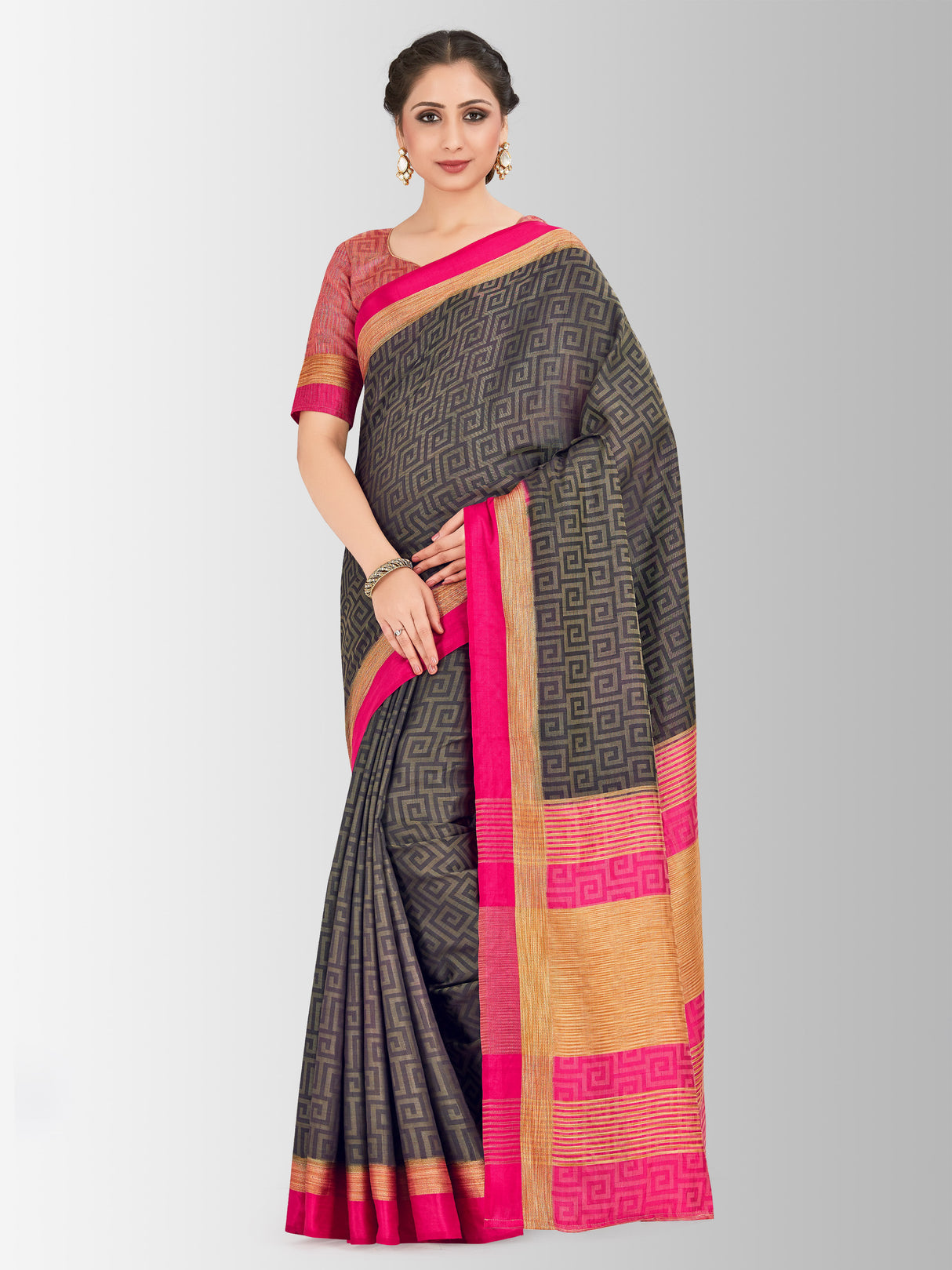 Mimosa Womens Tussar Silk Saree Banarasi style Black Color