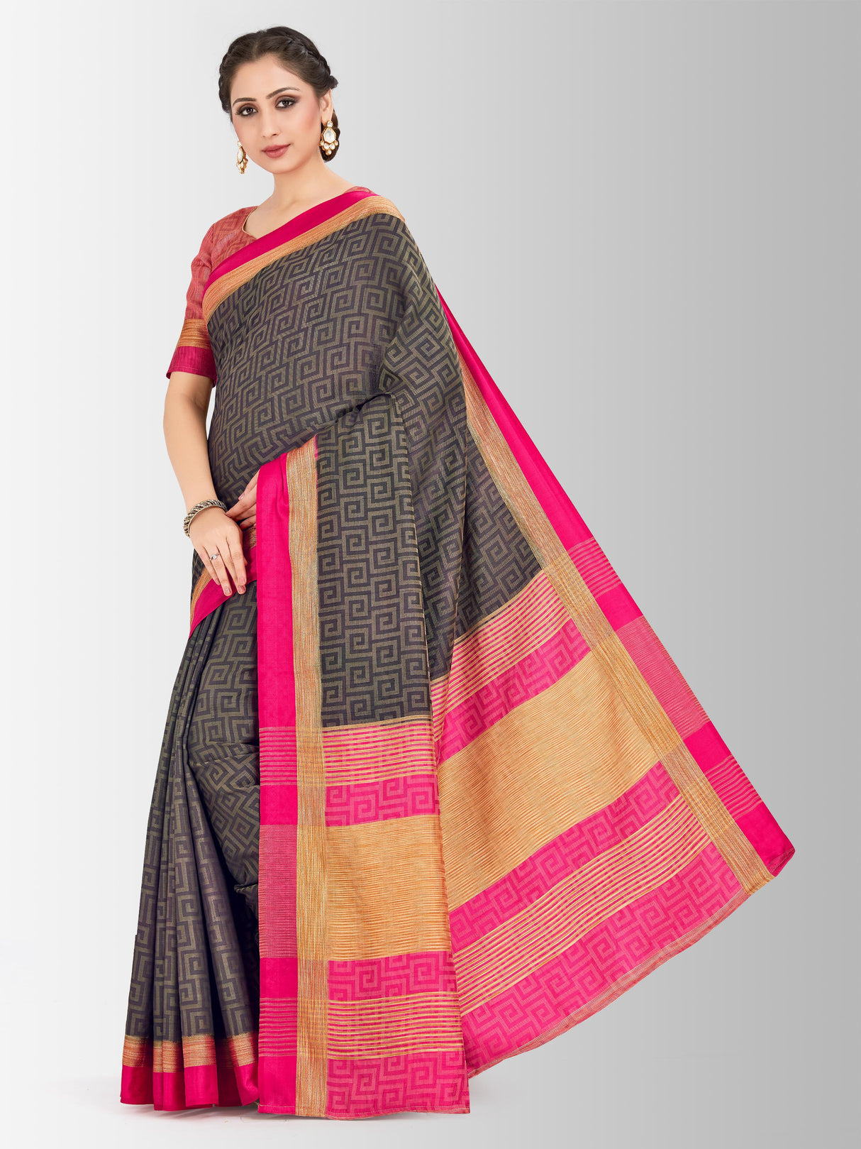 Mimosa Womens Tussar Silk Saree Banarasi style Black Color