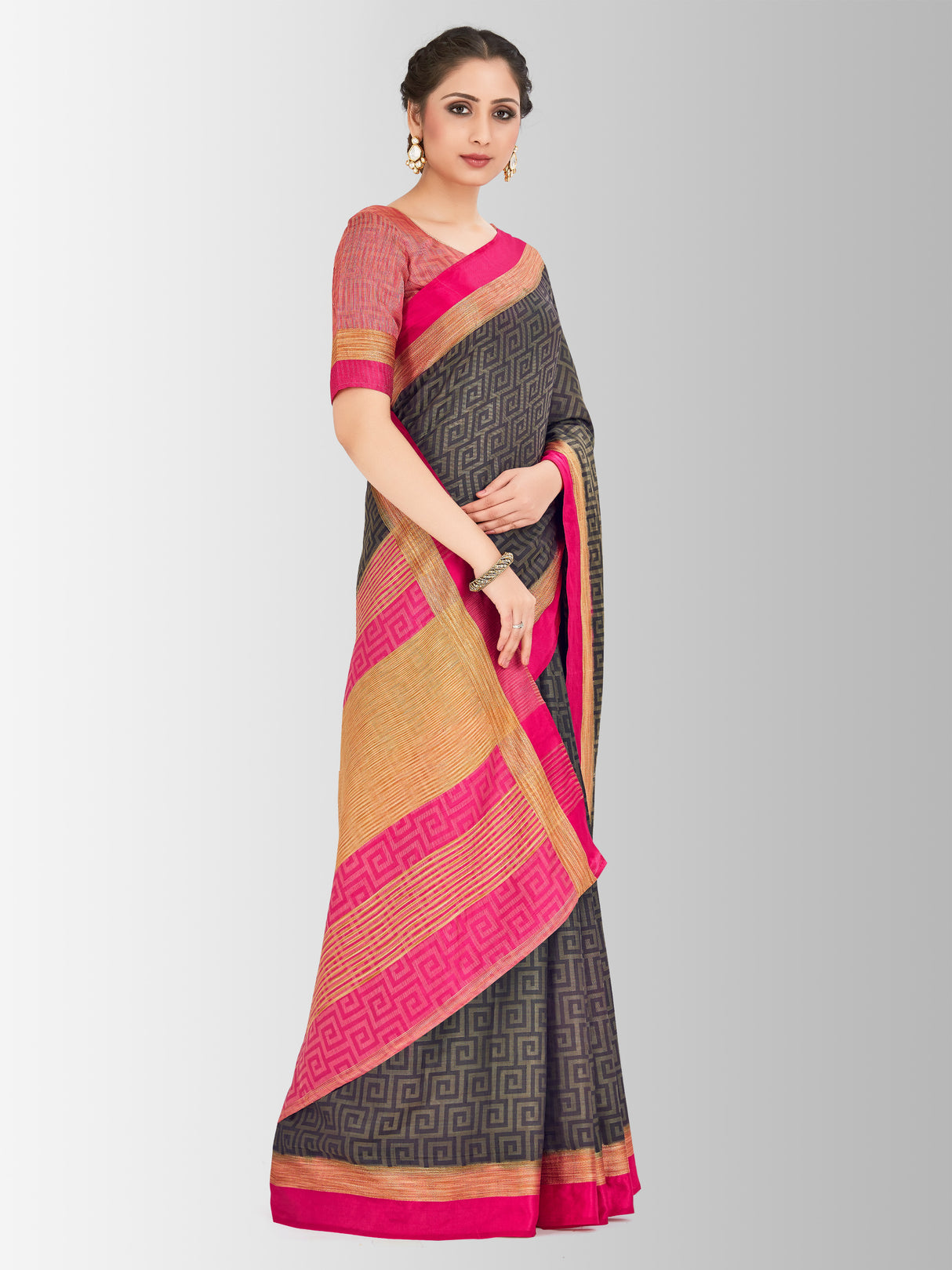 Mimosa Womens Tussar Silk Saree Banarasi style Black Color