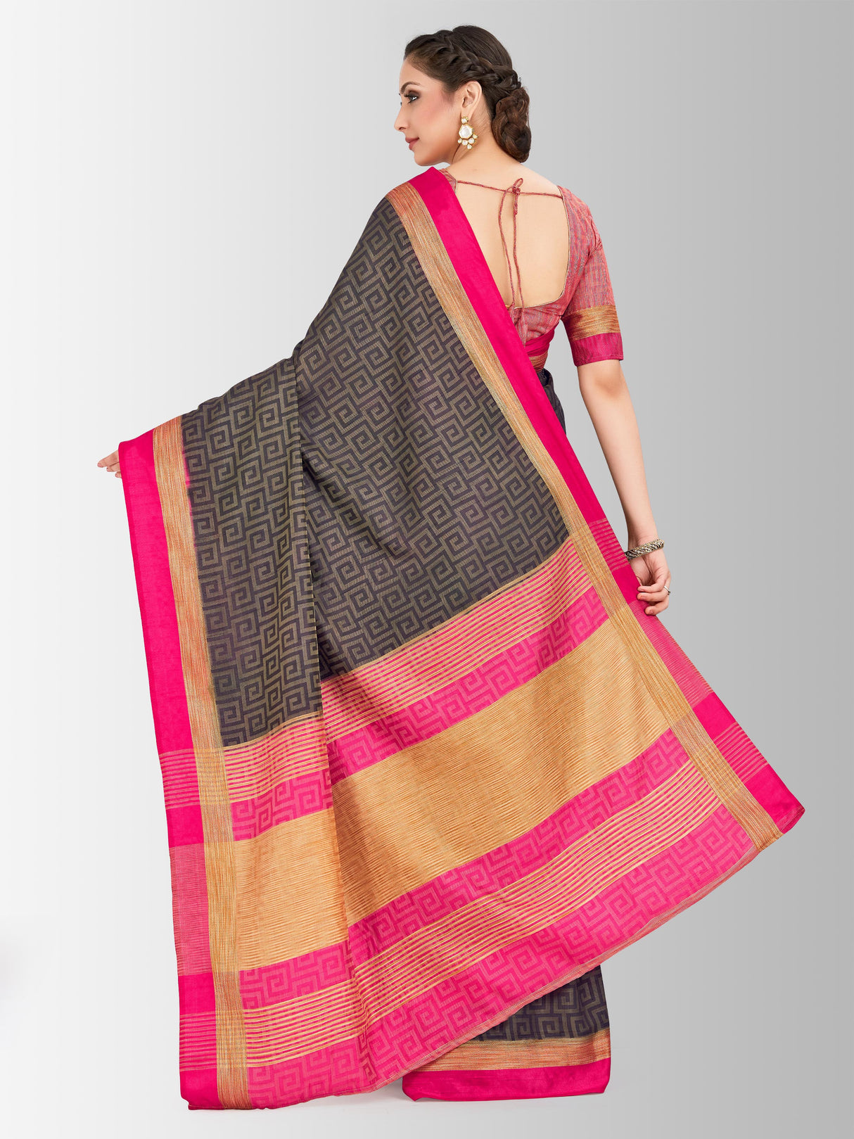 Mimosa Womens Tussar Silk Saree Banarasi style Black Color