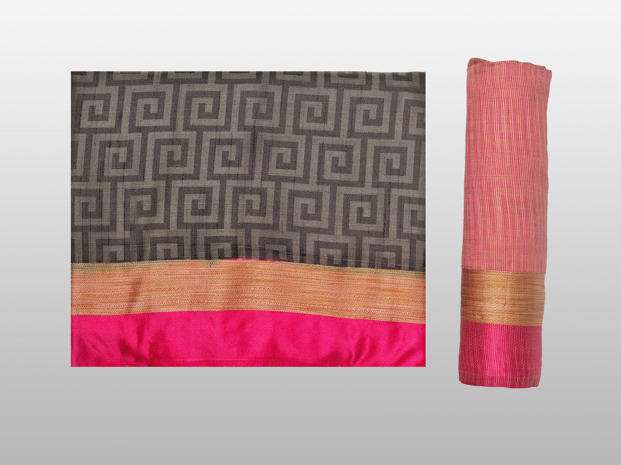 Mimosa Womens Tussar Silk Saree Banarasi style Black Color