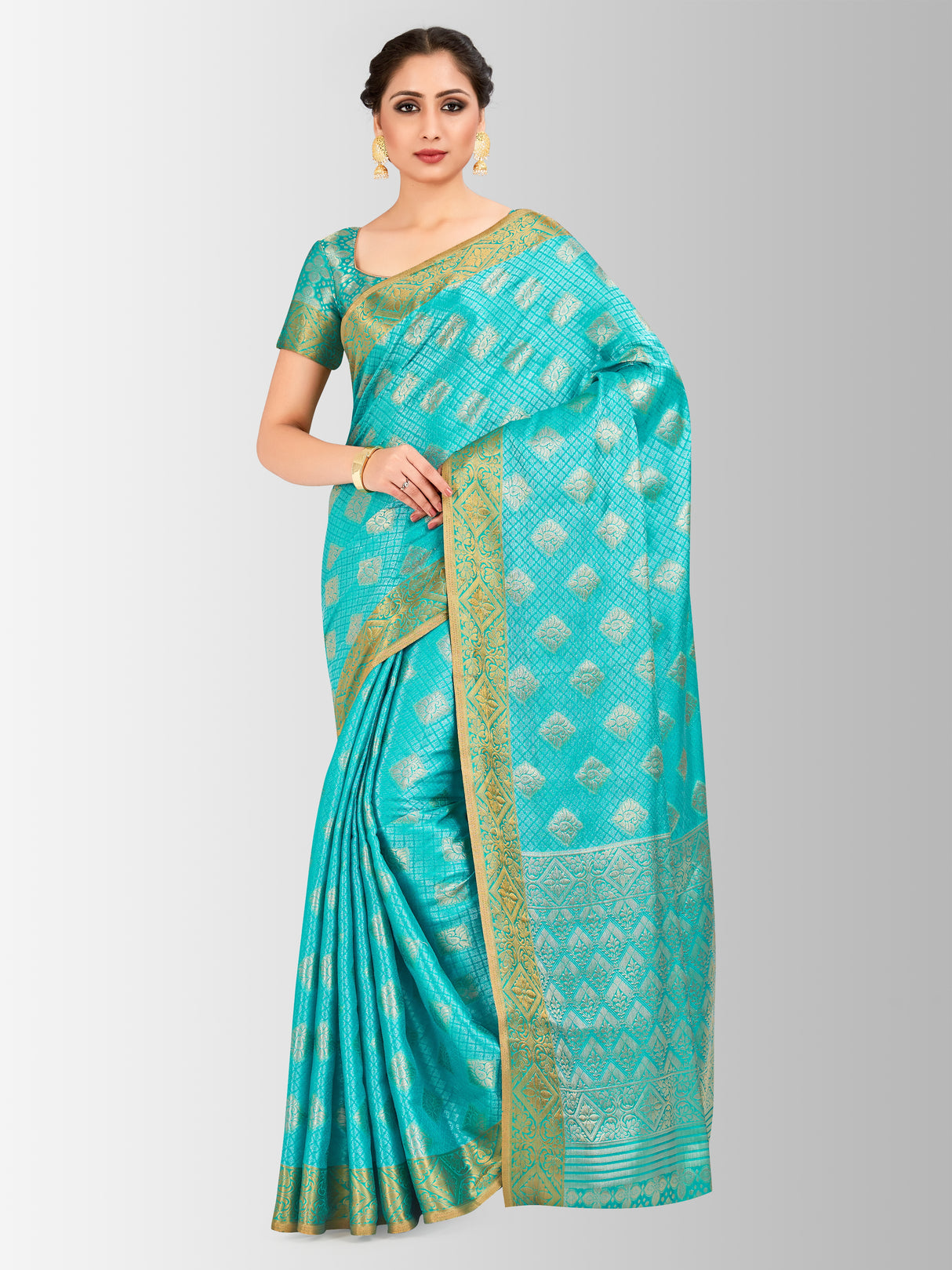 Mimosa Womens Art Silk Saree Kanjivaram Saffire Color