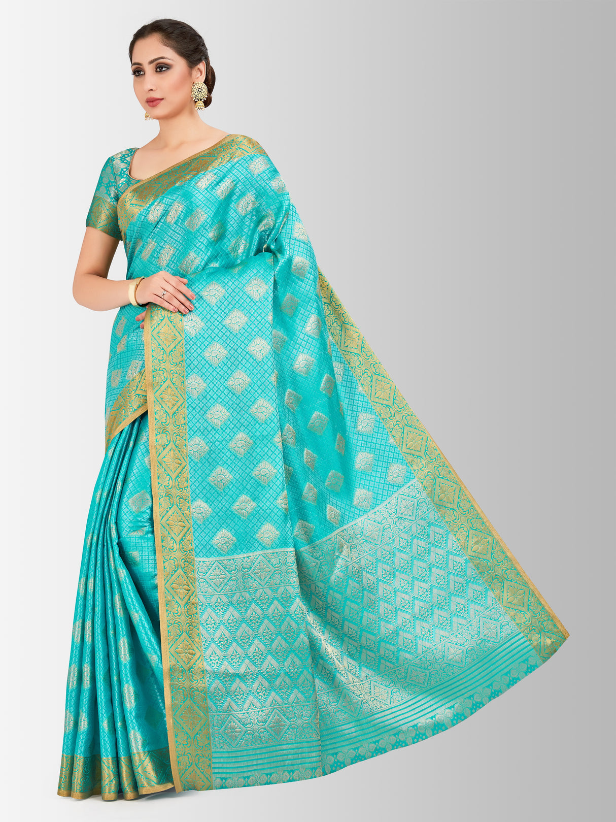 Mimosa Womens Art Silk Saree Kanjivaram Saffire Color