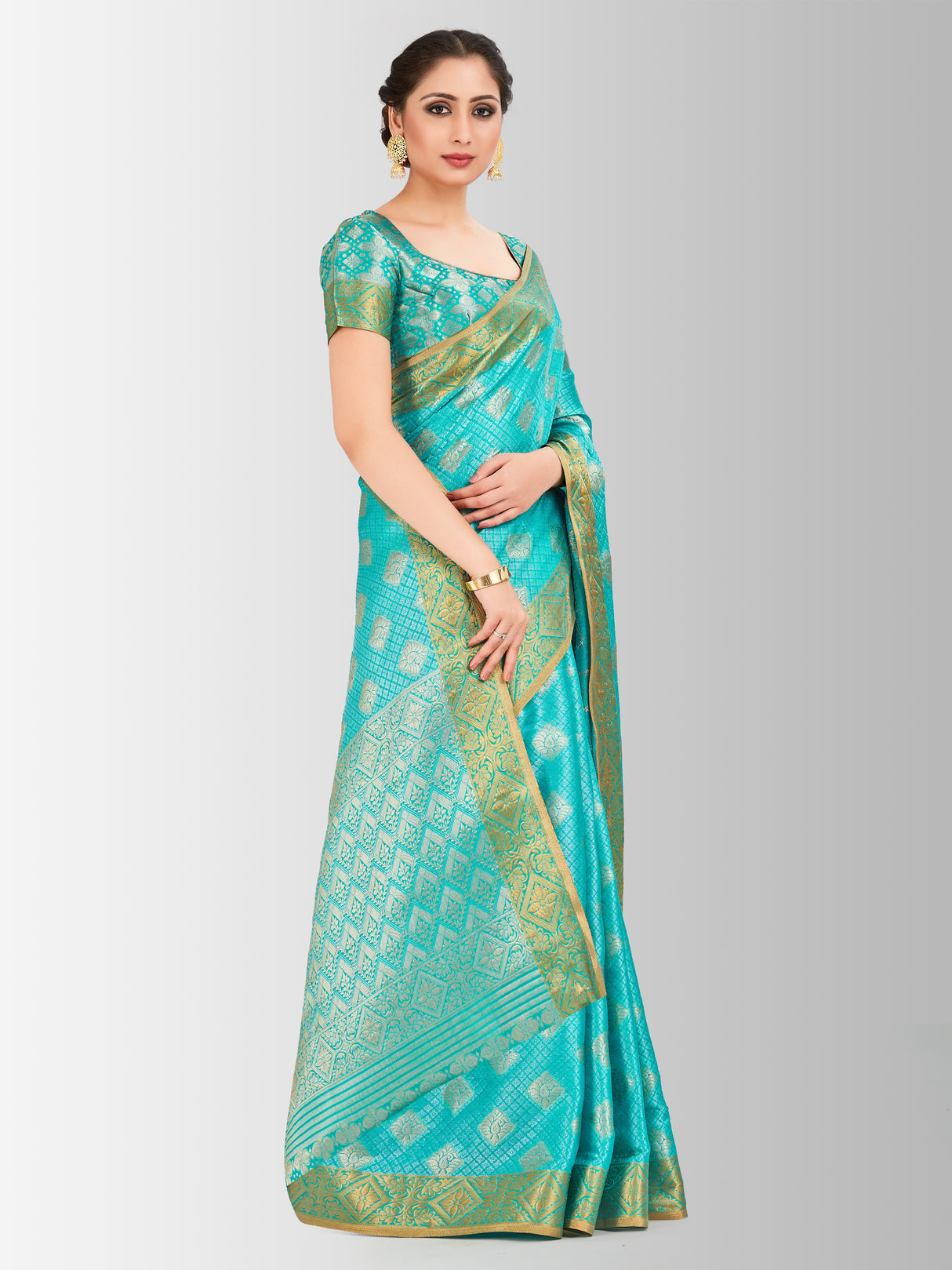 Mimosa Womens Art Silk Saree Kanjivaram Saffire Color