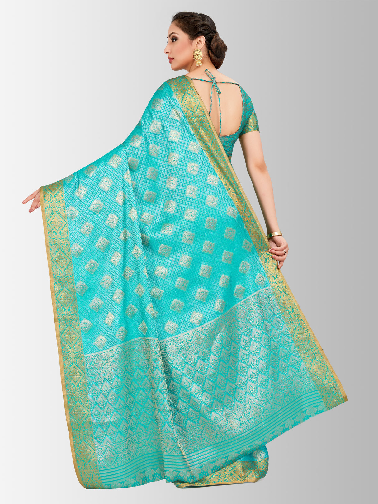 Mimosa Womens Art Silk Saree Kanjivaram Saffire Color