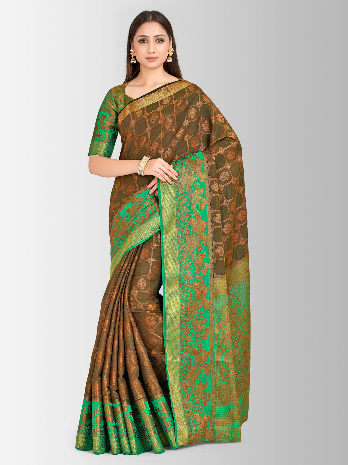 Mimosa Womens Art Silk Saree Kanjivaram Chocolate Color