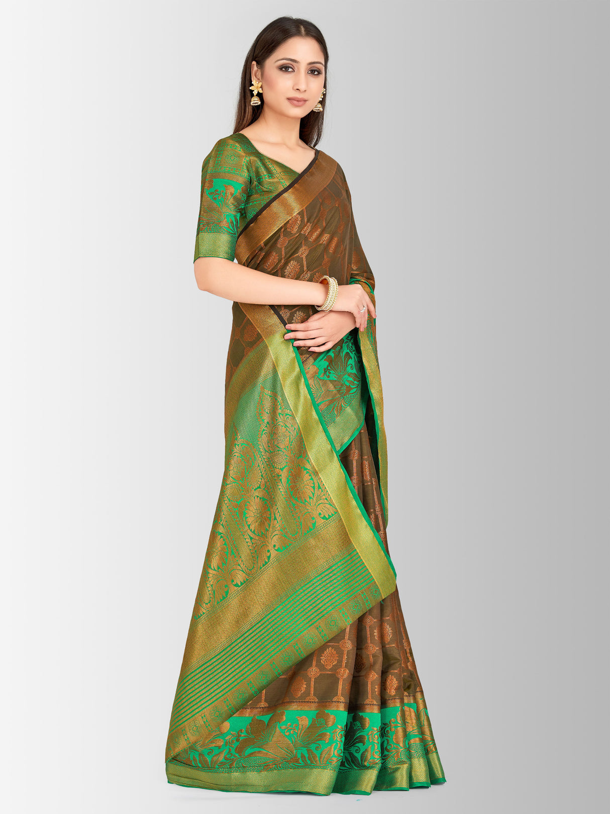 Mimosa Womens Art Silk Saree Kanjivaram Chocolate Color