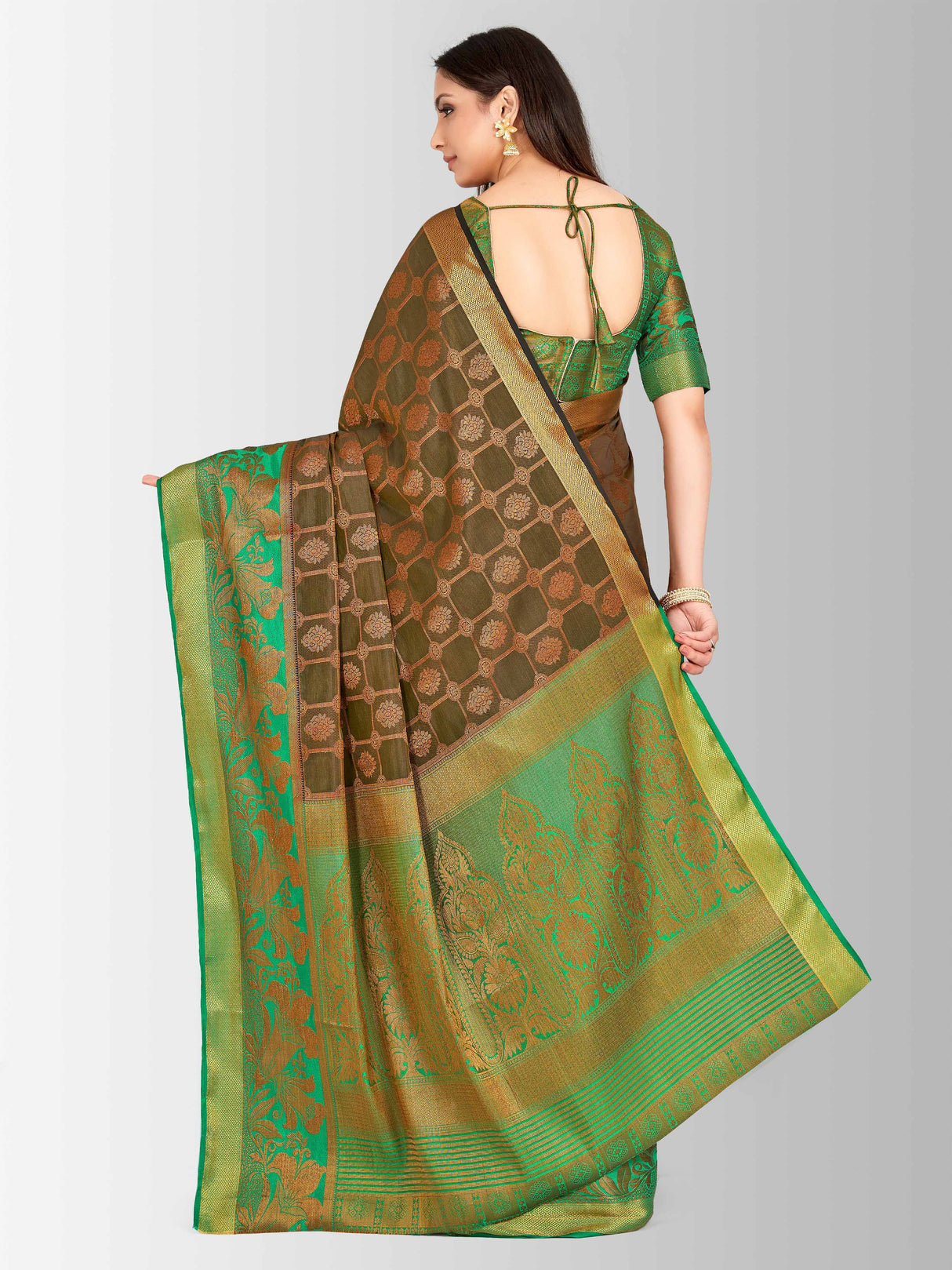 Mimosa Womens Art Silk Saree Kanjivaram Chocolate Color