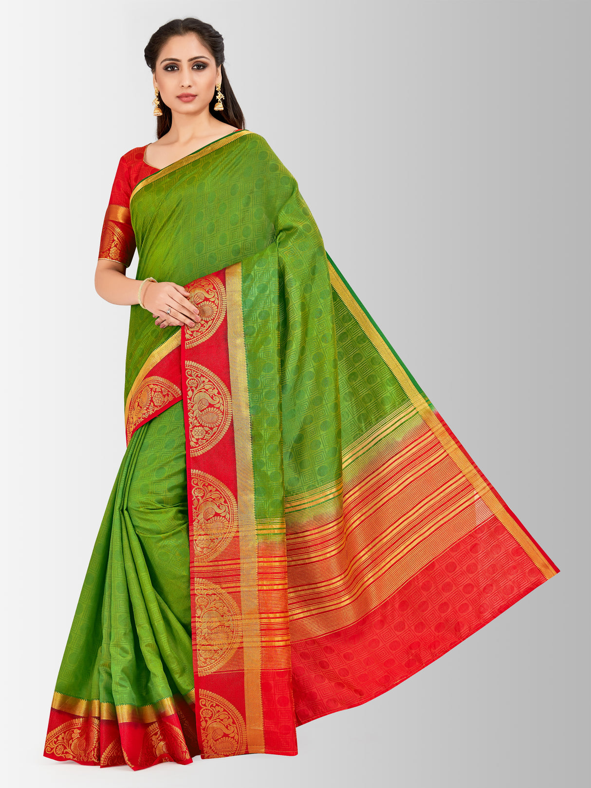 Mimosa Womens Art Silk Saree Kanjivaram Olive Color