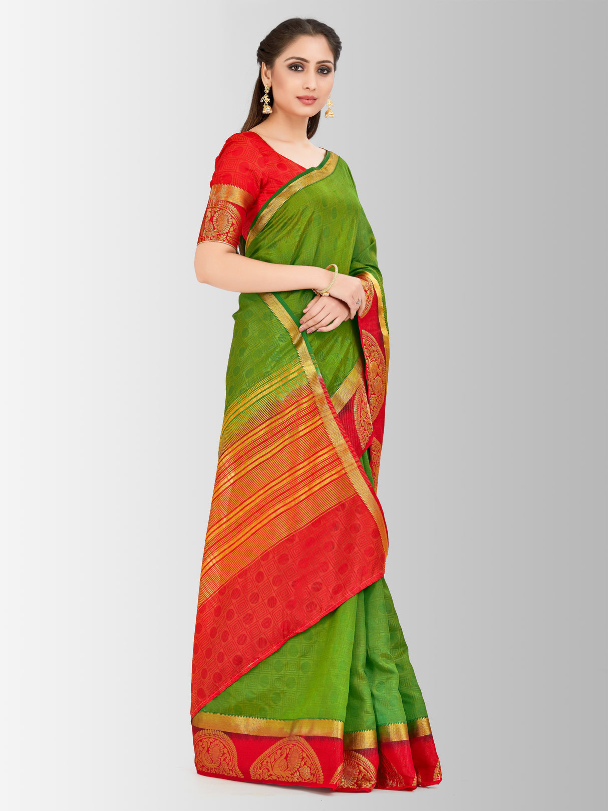 Mimosa Womens Art Silk Saree Kanjivaram Olive Color