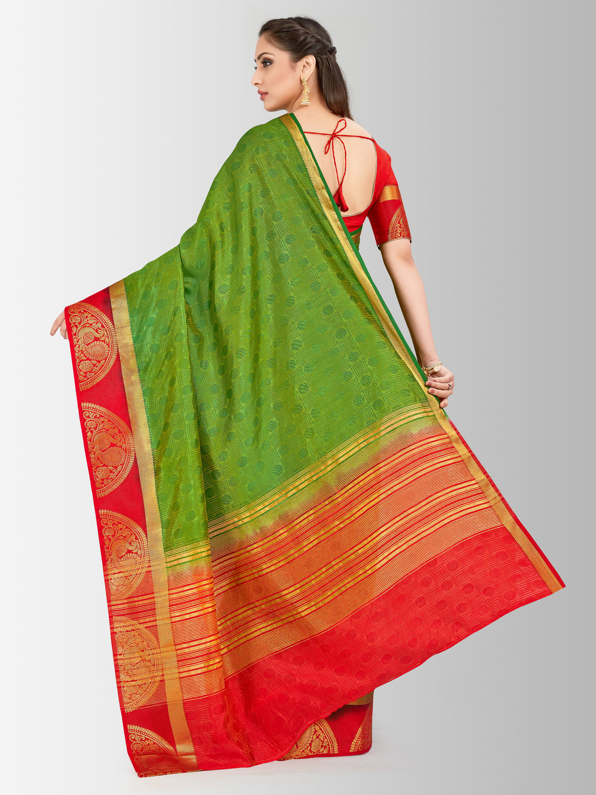 Mimosa Womens Art Silk Saree Kanjivaram Olive Color