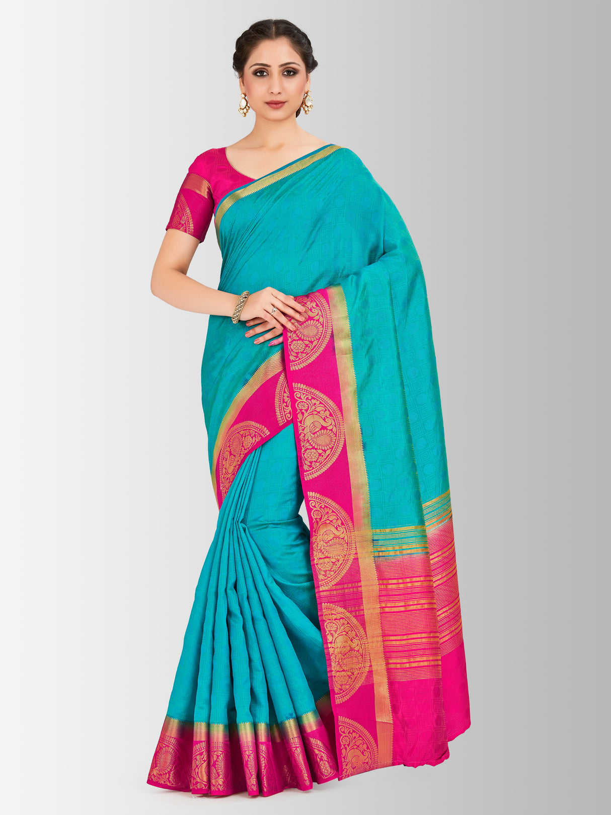 Mimosa Womens Art Silk Saree Kanjivaram Saffire Color