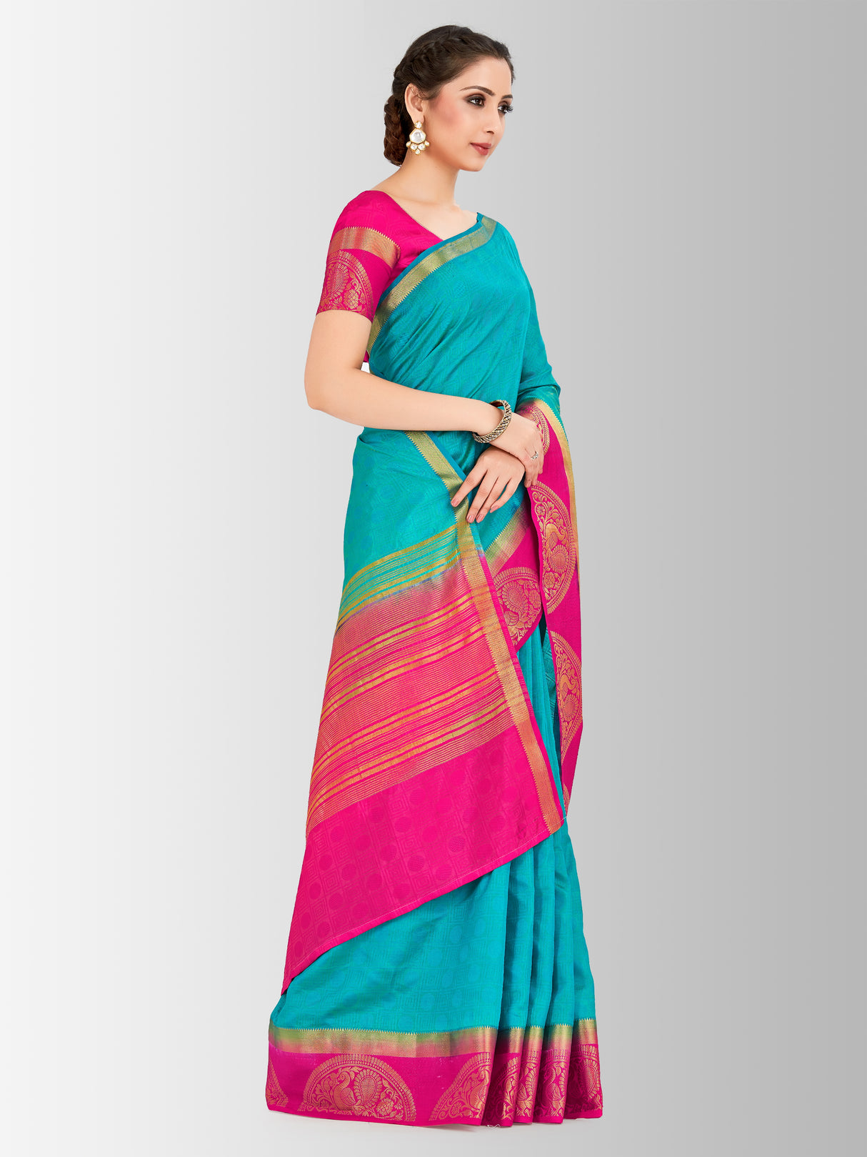 Mimosa Womens Art Silk Saree Kanjivaram Saffire Color