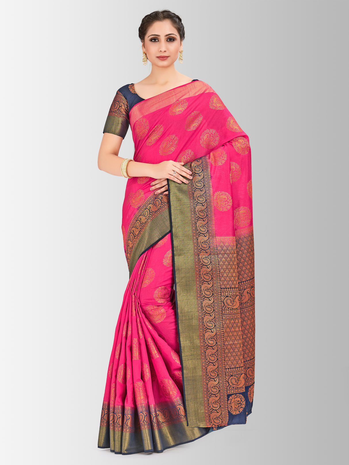 Mimosa Womens Art Silk Saree Kanjivaram Gajjari Color
