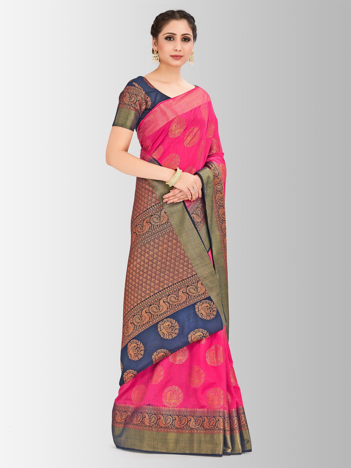 Mimosa Womens Art Silk Saree Kanjivaram Gajjari Color