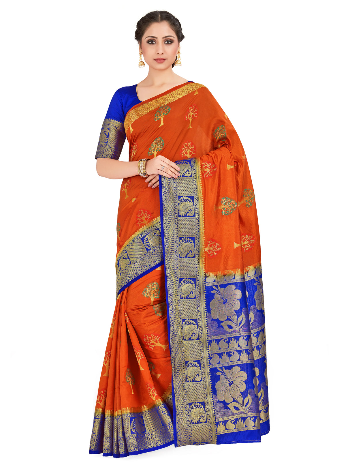 Mimosa Womens Art Silk Saree Paithani Orange Color