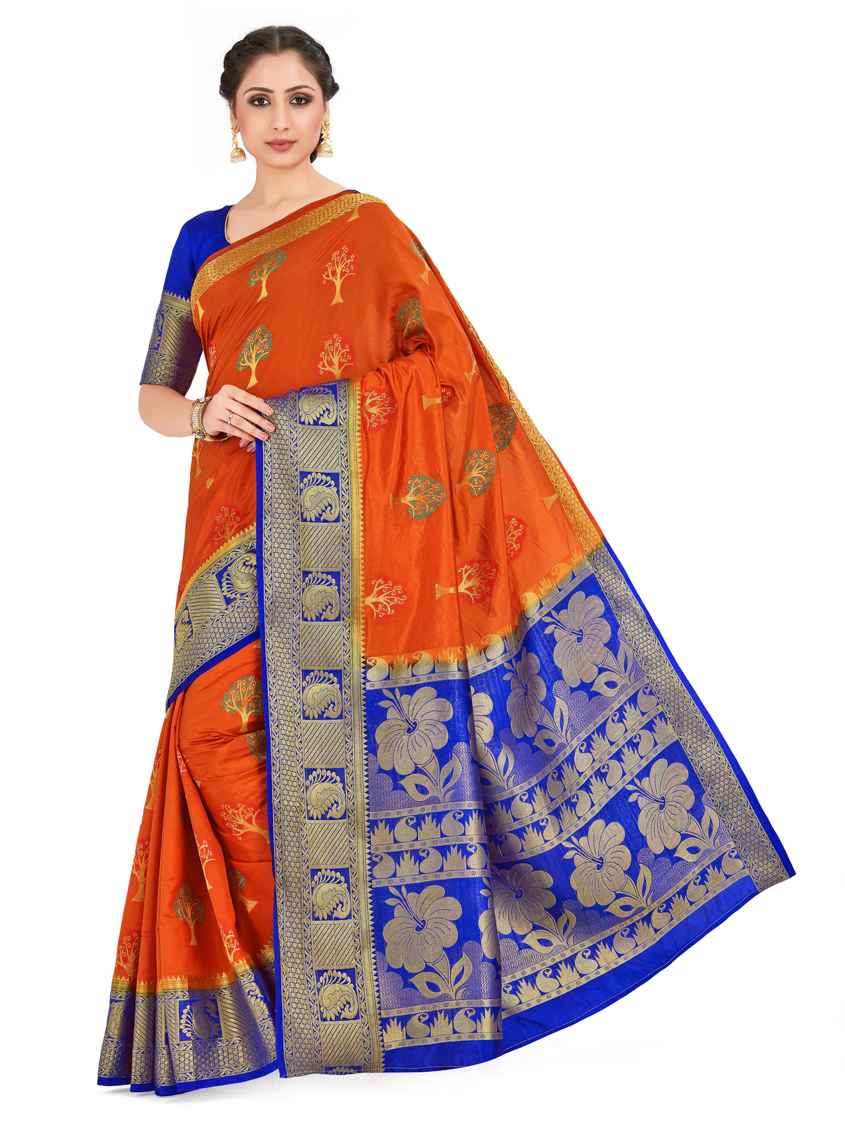 Mimosa Womens Art Silk Saree Paithani Orange Color