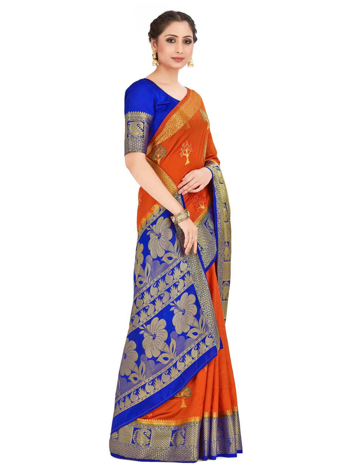 Mimosa Womens Art Silk Saree Paithani Orange Color