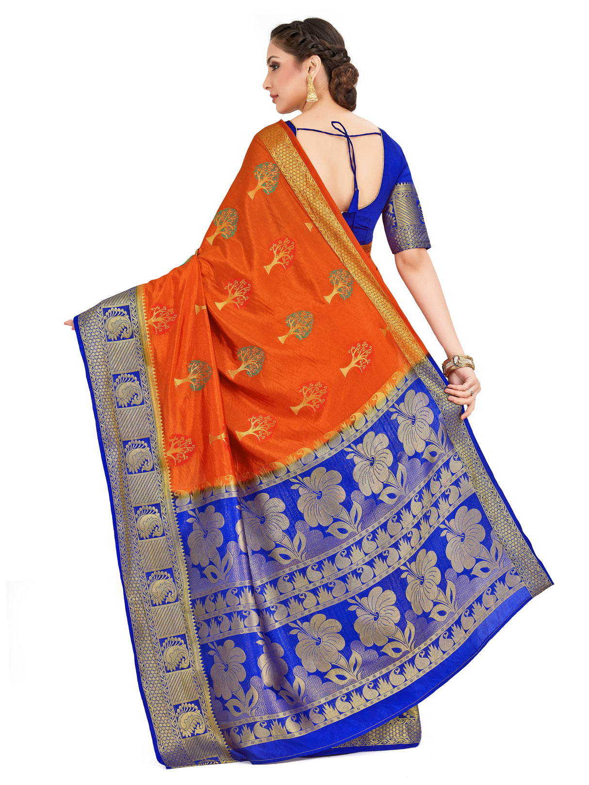 Mimosa Womens Art Silk Saree Paithani Orange Color