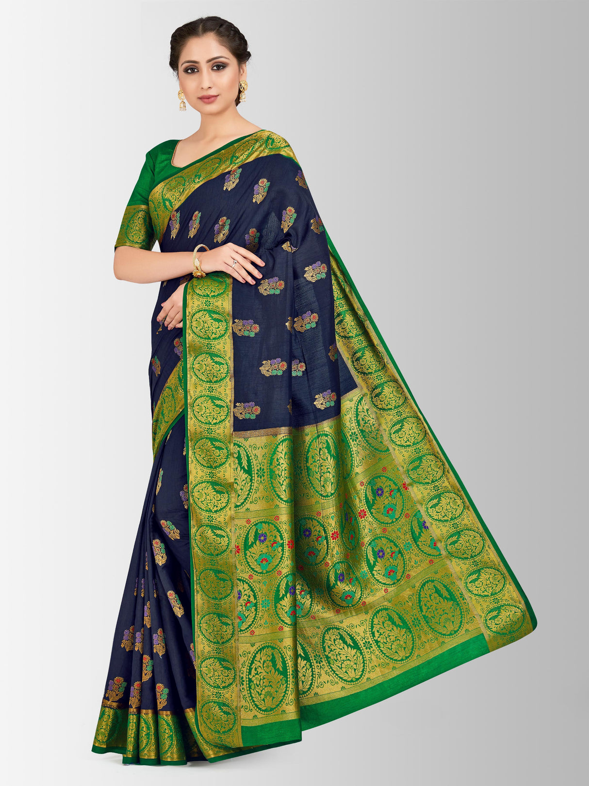 Mimosa Womens Art Silk Saree Paithani Black Color