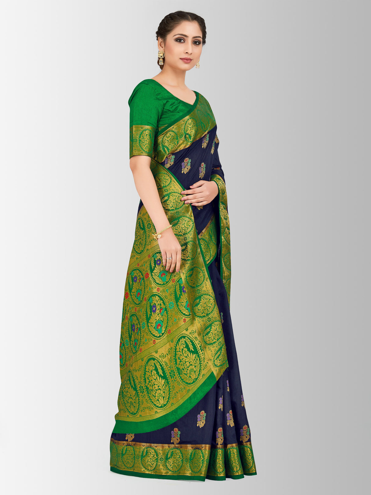 Mimosa Womens Art Silk Saree Paithani Black Color