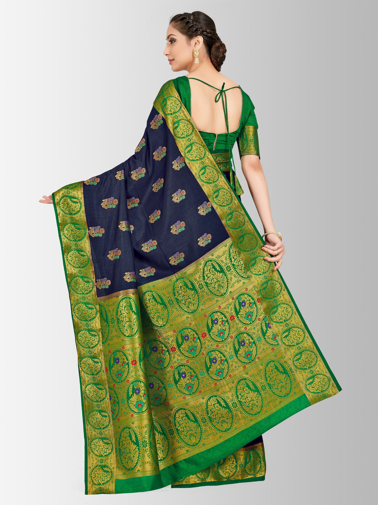 Mimosa Womens Art Silk Saree Paithani Black Color