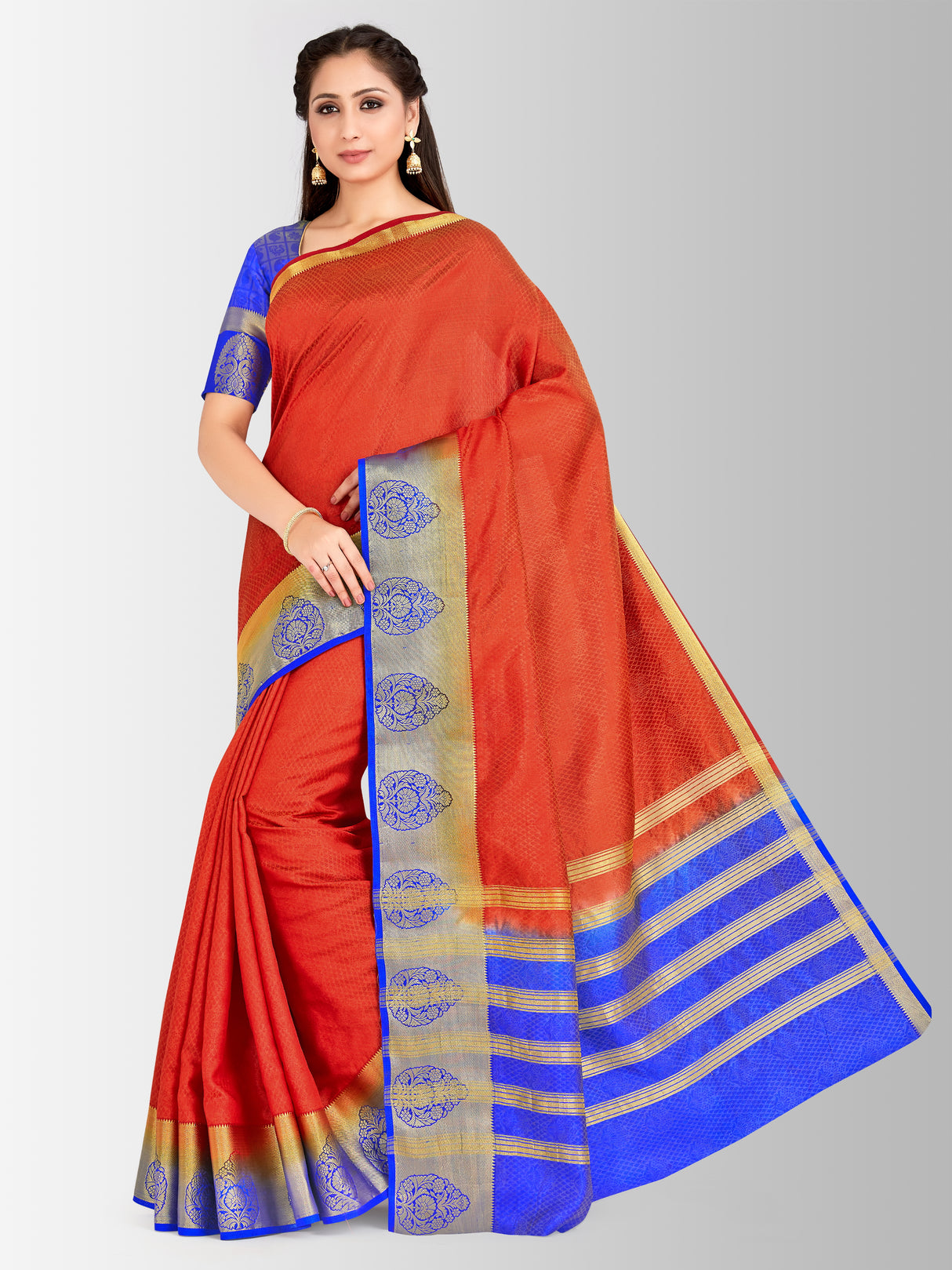 Mimosa Womens Art Silk Saree Kanjivaram Orange Color