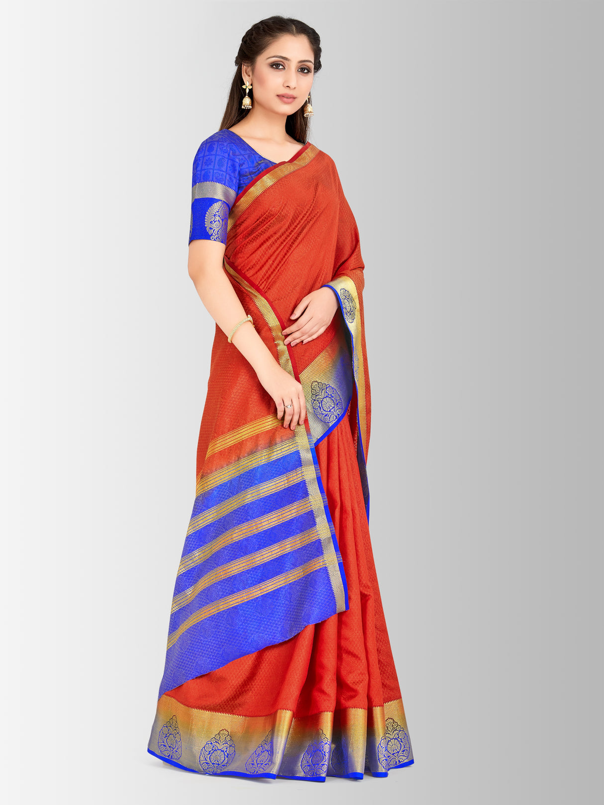 Mimosa Womens Art Silk Saree Kanjivaram Orange Color