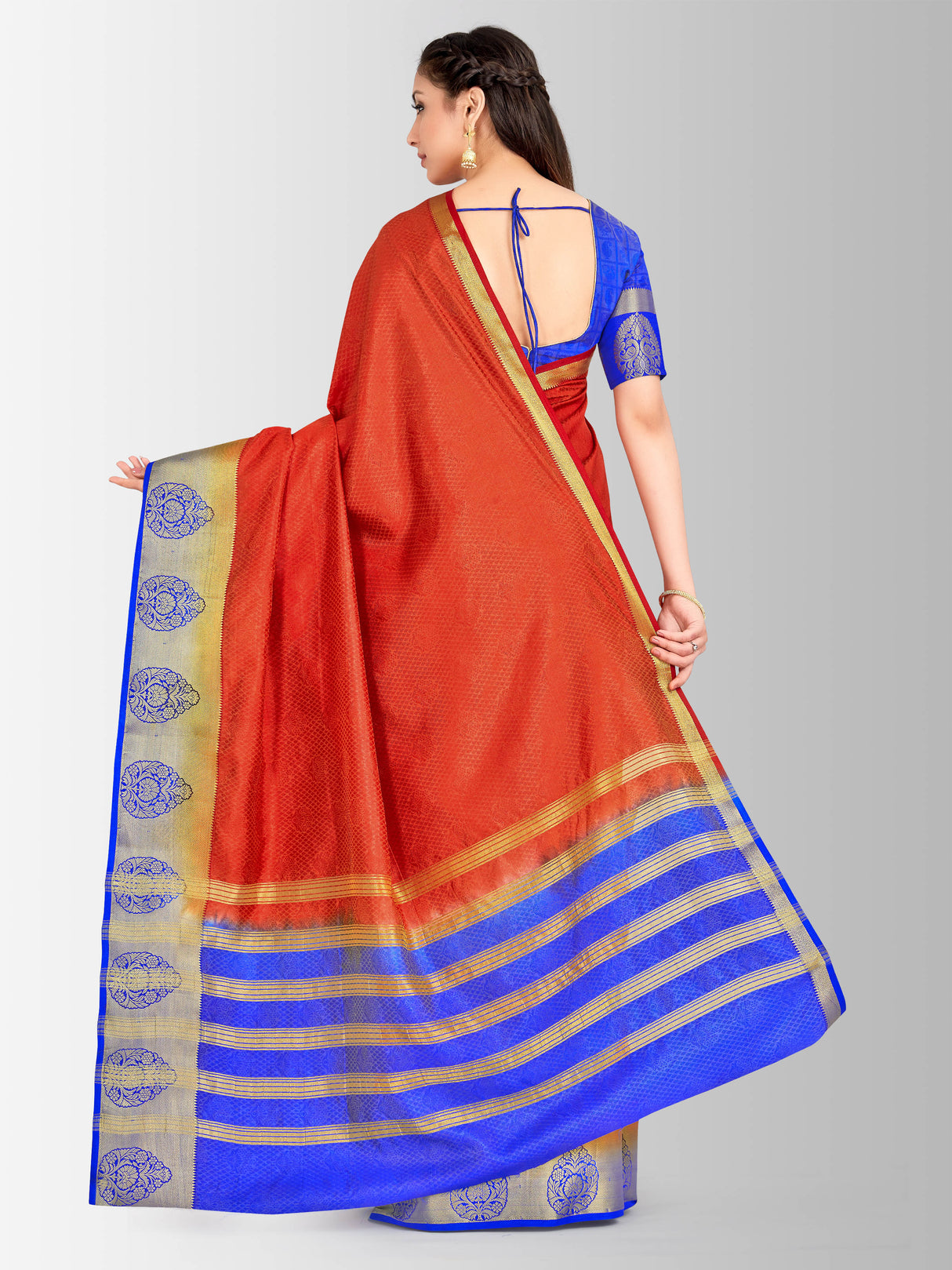 Mimosa Womens Art Silk Saree Kanjivaram Orange Color