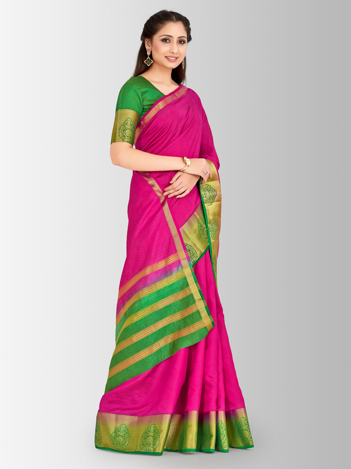 Mimosa Womens Art Silk Saree Kanjivaram Rani Color