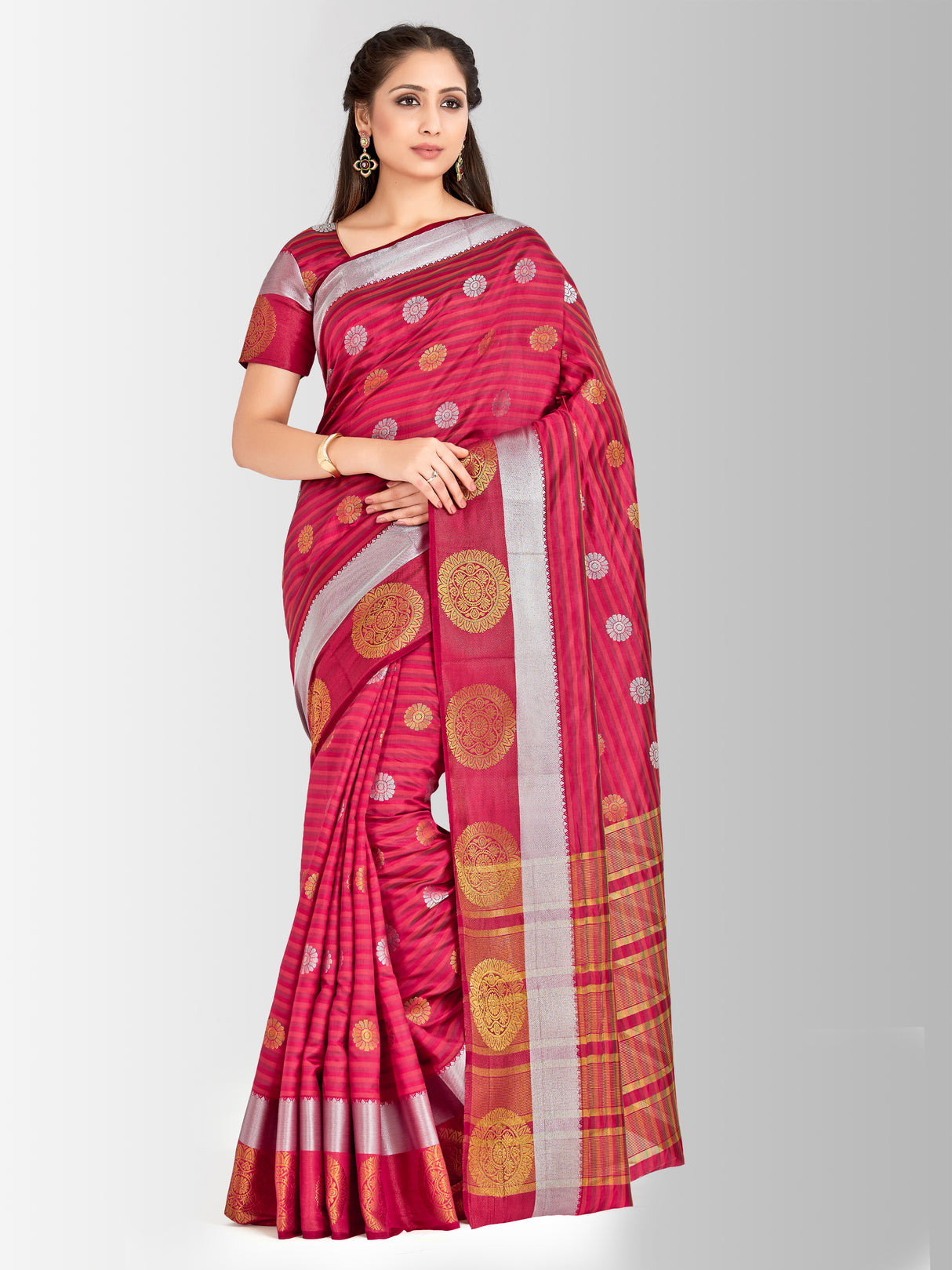 Mimosa Womens Art Silk Saree Kanjivaram Maroon Color