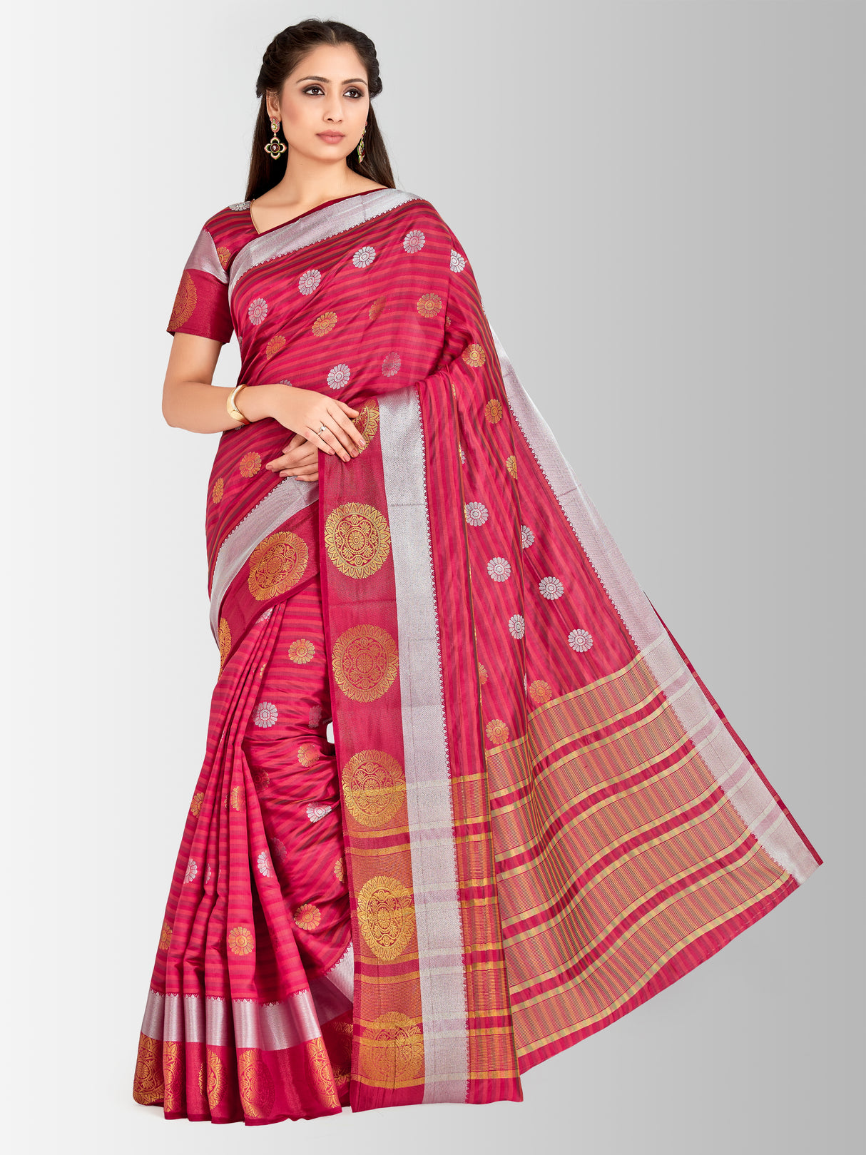 Mimosa Womens Art Silk Saree Kanjivaram Maroon Color