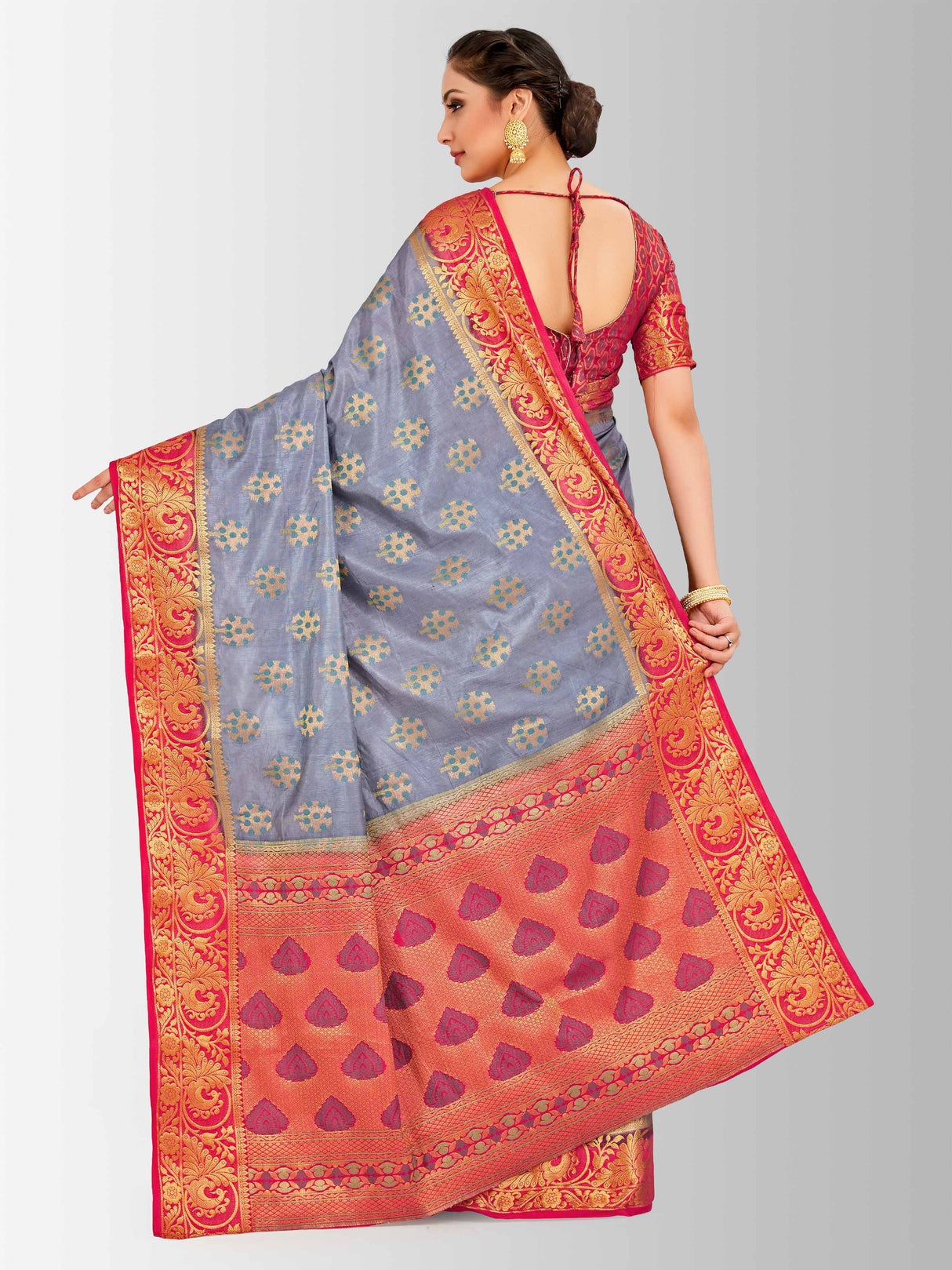 Mimosa Womens Art Silk Saree Paithani Grey Color