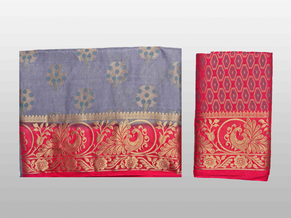 Mimosa Womens Art Silk Saree Paithani Grey Color