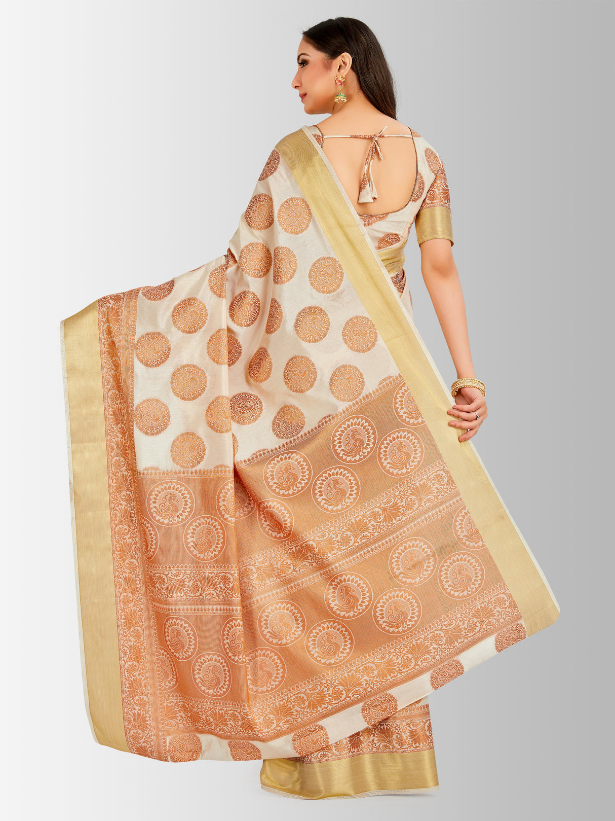 Mimosa Womens Art Silk Saree Kanjivaram Halfwhite Color