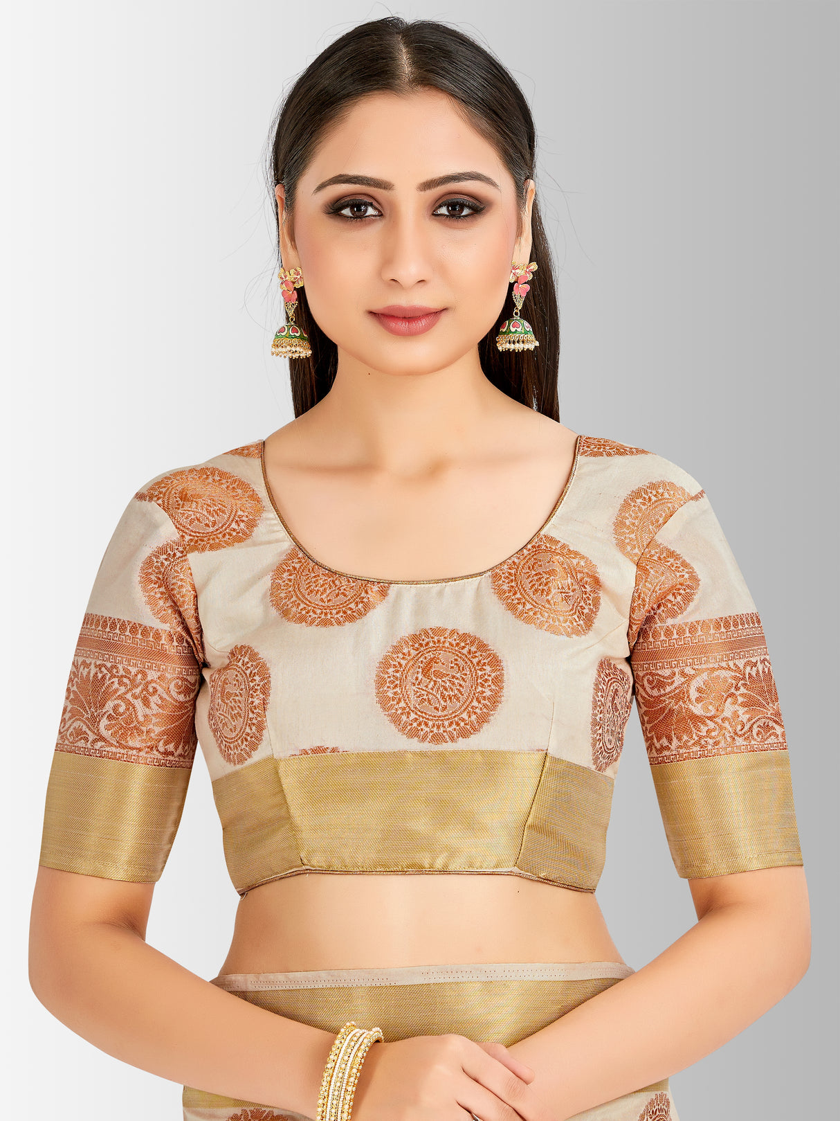 Mimosa Womens Art Silk Saree Kanjivaram Halfwhite Color