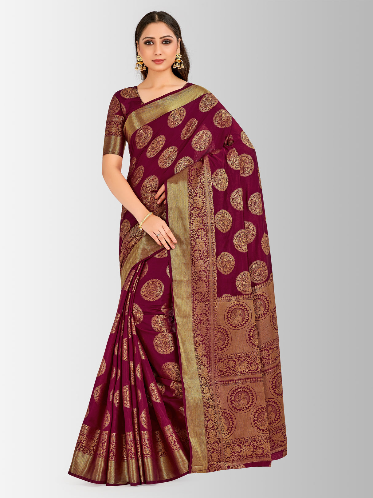 Mimosa Womens Art Silk Saree Kanjivaram Maroon Color
