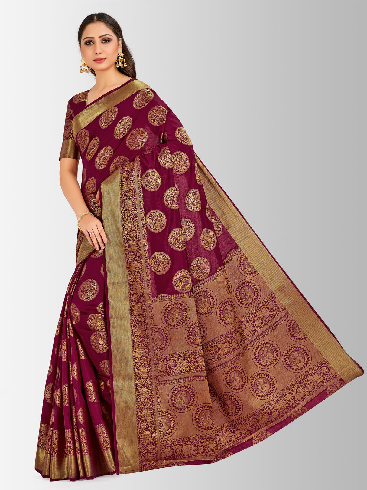 Mimosa Womens Art Silk Saree Kanjivaram Maroon Color