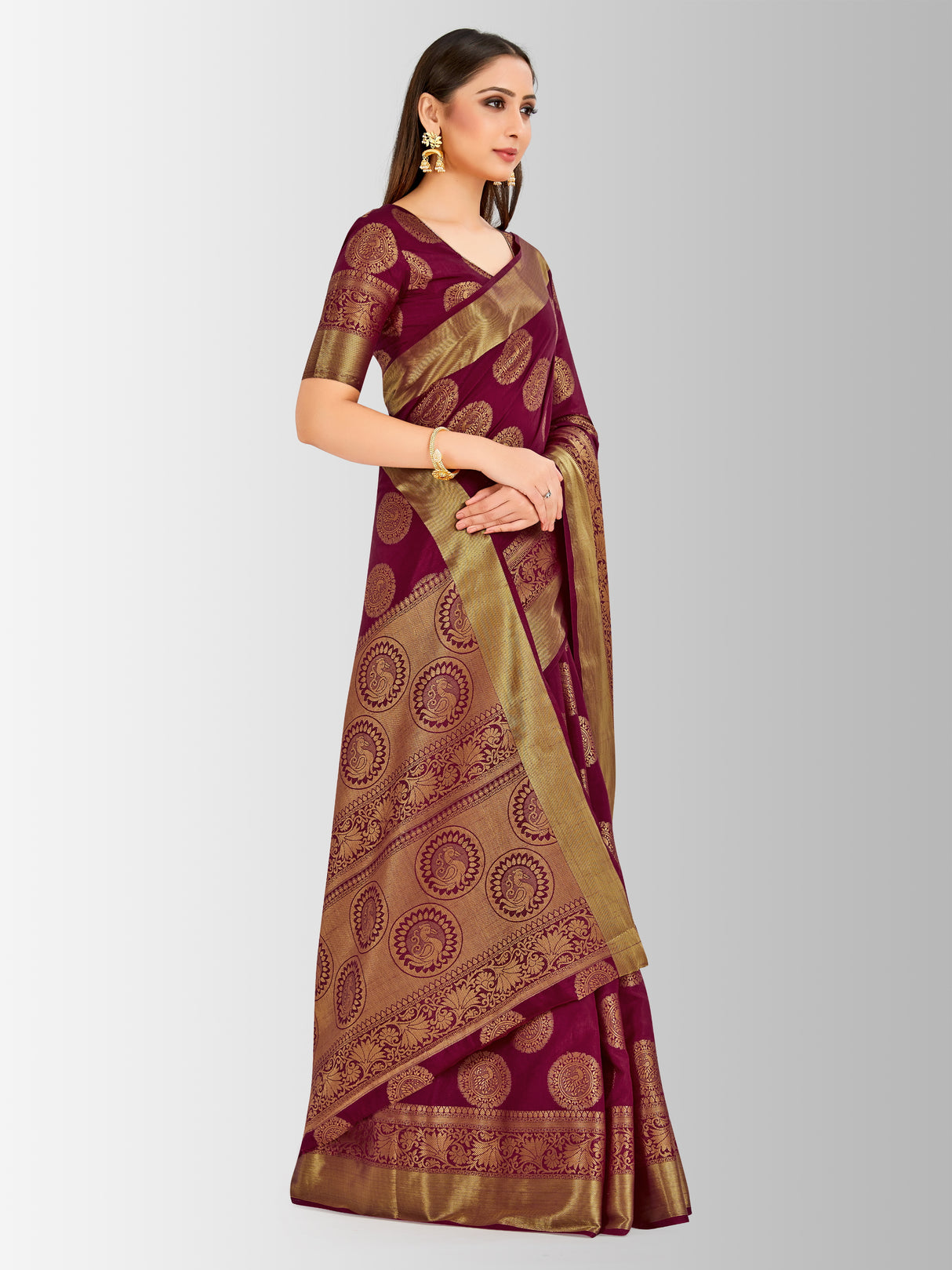 Mimosa Womens Art Silk Saree Kanjivaram Maroon Color