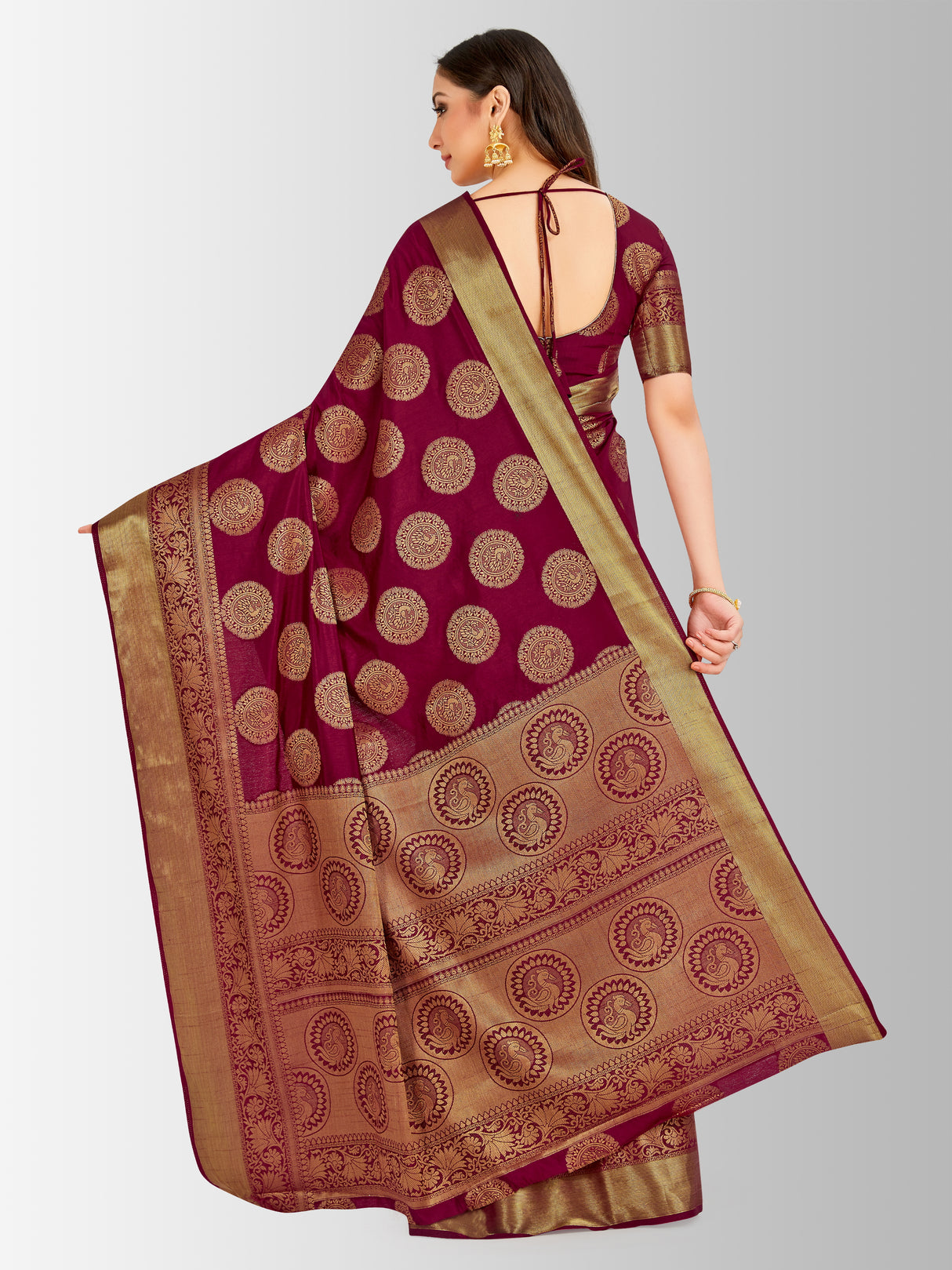 Mimosa Womens Art Silk Saree Kanjivaram Maroon Color