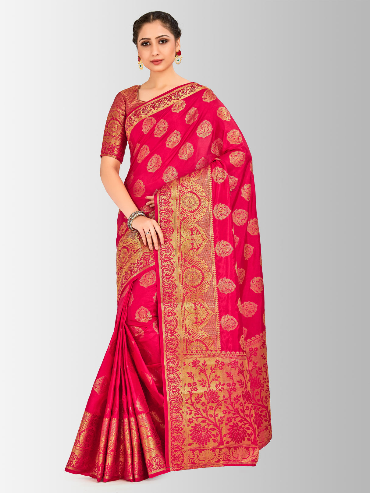 Mimosa Womens Art Silk Saree Kanjivaram Red Color