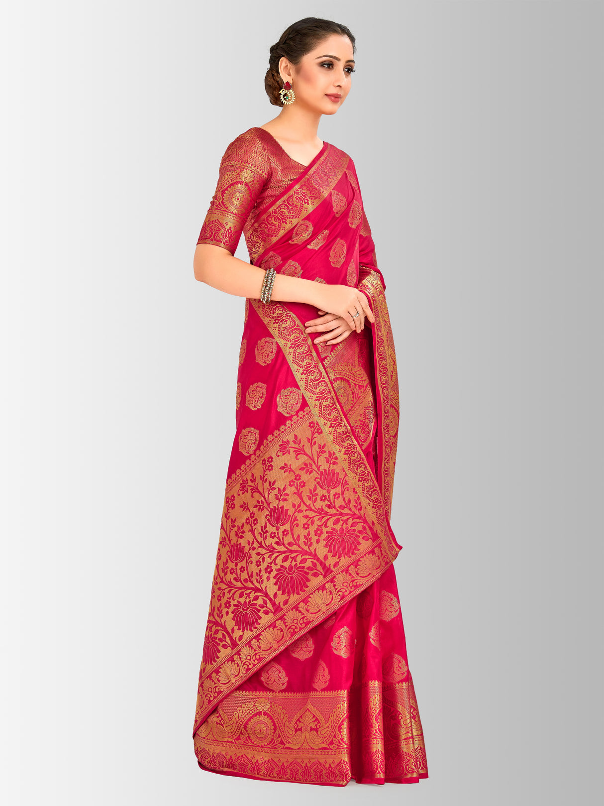 Mimosa Womens Art Silk Saree Kanjivaram Red Color