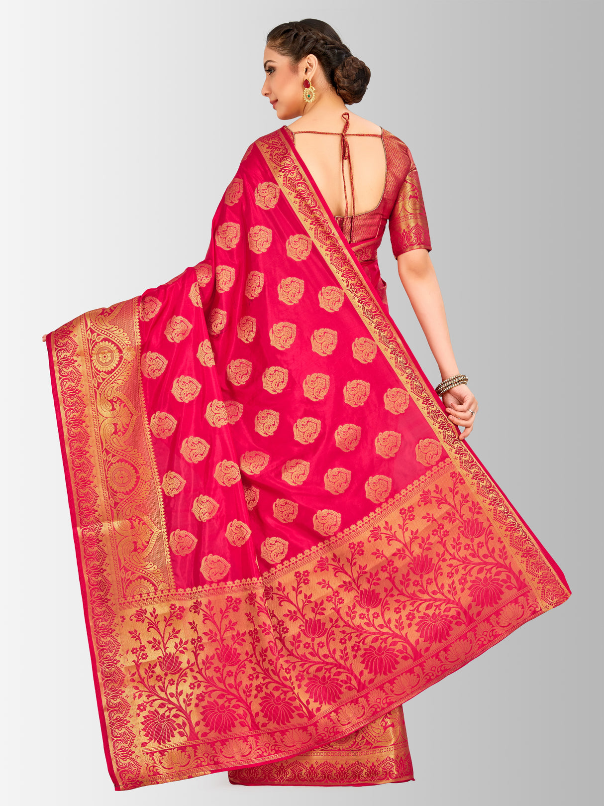 Mimosa Womens Art Silk Saree Kanjivaram Red Color