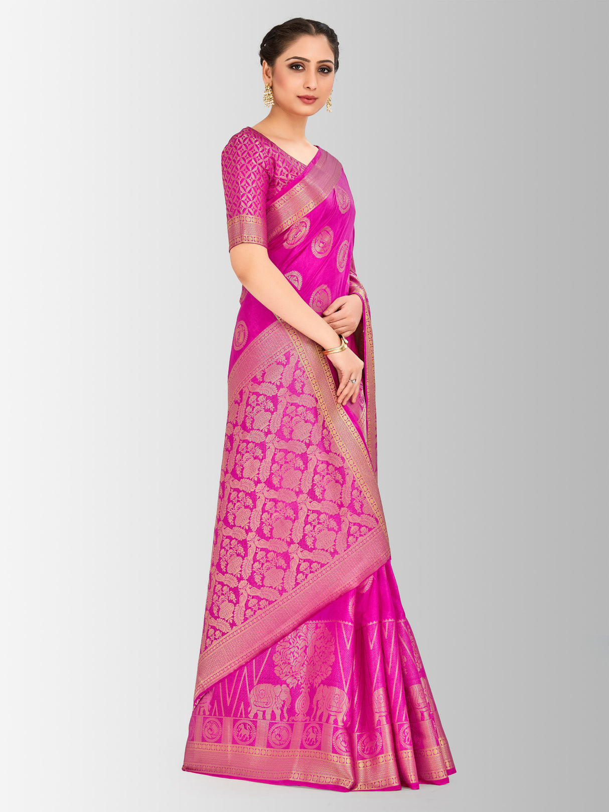 Mimosa Womens Art Silk Saree Kanjivaram Rani Color