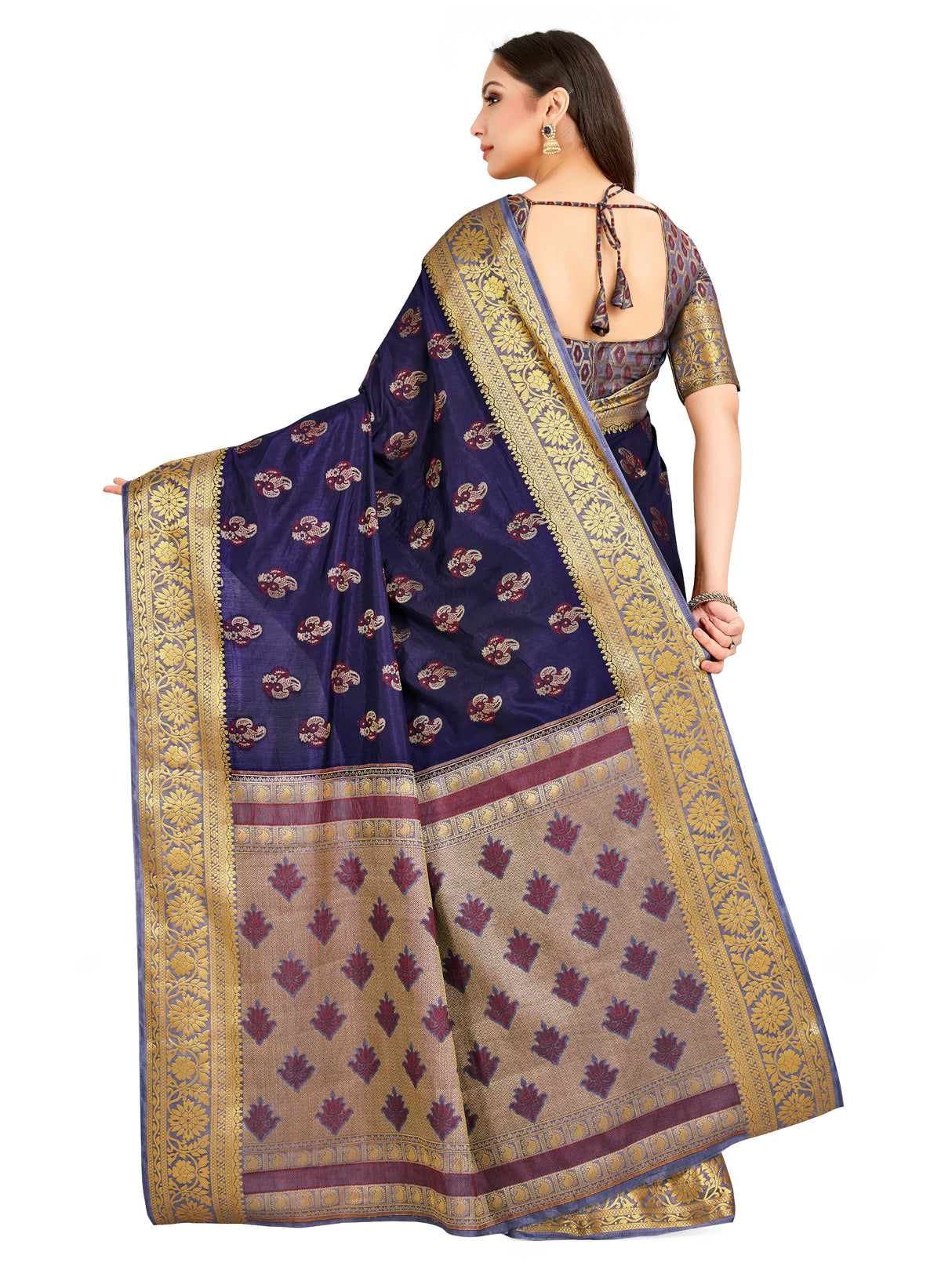 Mimosa Womens Art Silk Saree Paithani Navy Blue Color