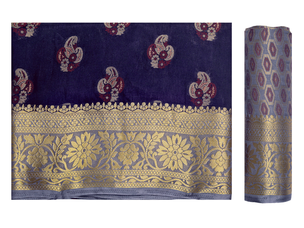 Mimosa Womens Art Silk Saree Paithani Navy Blue Color