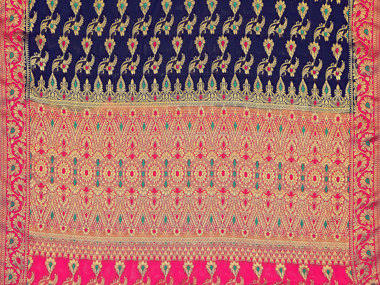 Mimosa Womens Chiffon Saree Banarasi Navy Blue Color